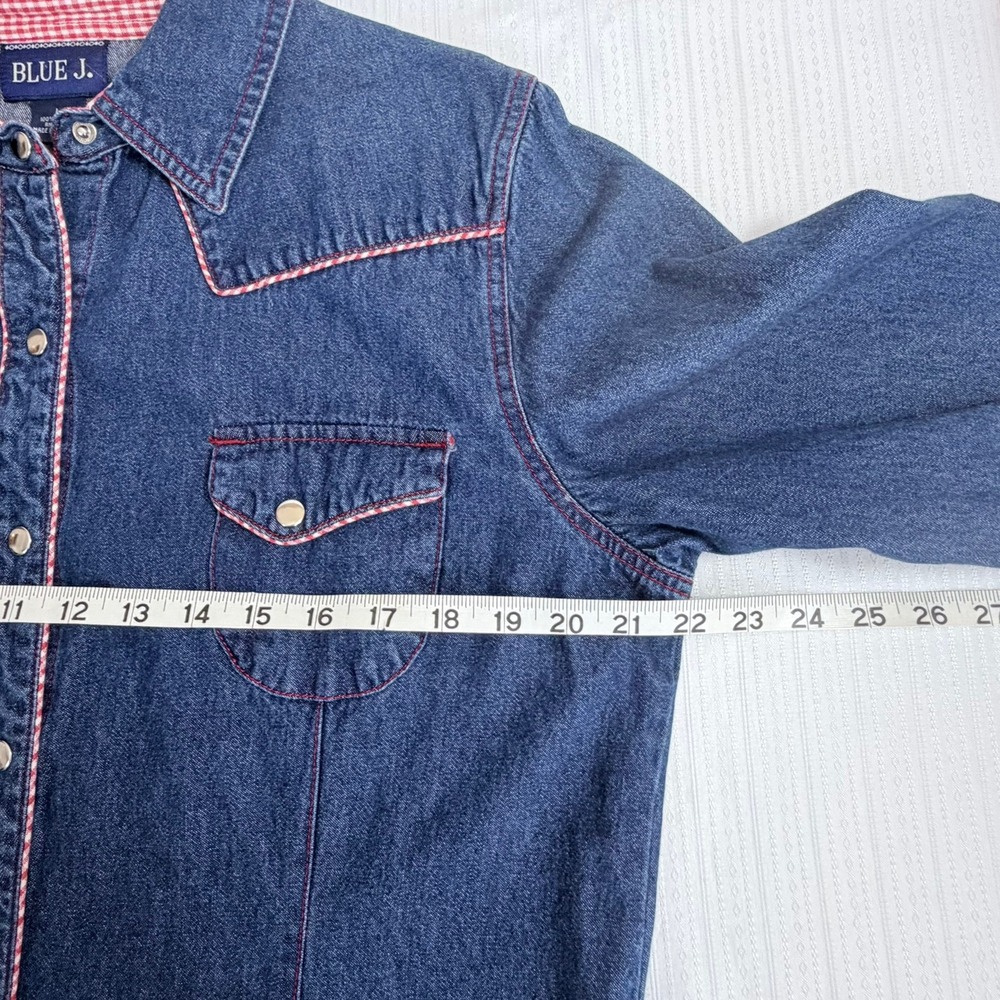 Blue J Womens Denim Maxi Dress L‎ Blue Western Snap Front Gingham Trim Cotton - Picture 7 of 9